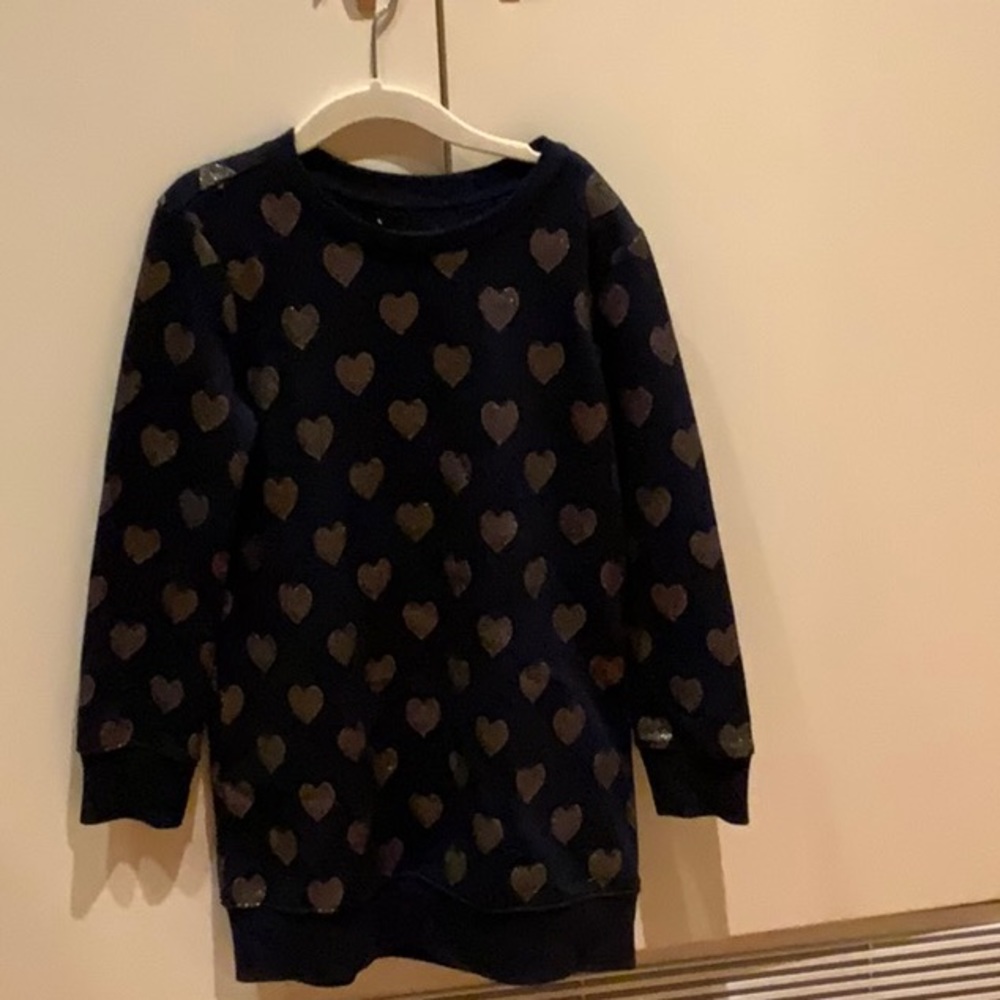 Dark blue dress with gold hearts